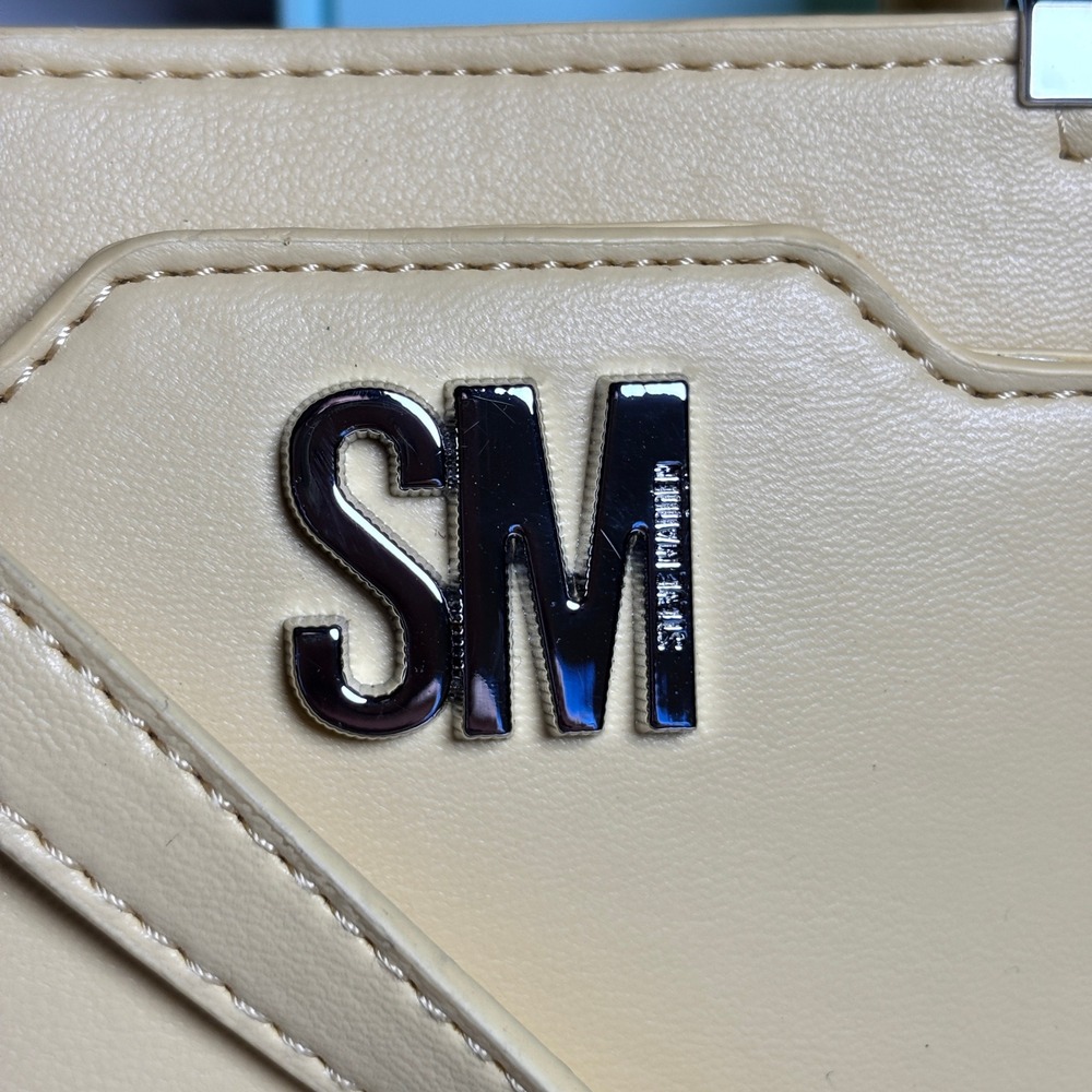 Steve Madden Pale Yellow Faux Leather Satchel Crossbody Handbag Silver SM Logo - Picture 12 of 14